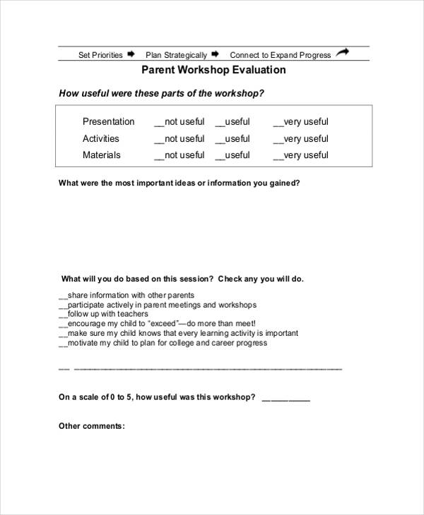 parent workshop evaluation form sample