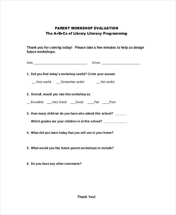 Form workshop evaluation FREE 17+