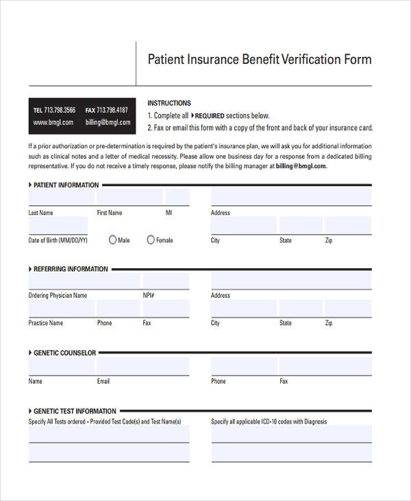 FREE 17 Sample Insurance Verification Forms In PDF MS Word