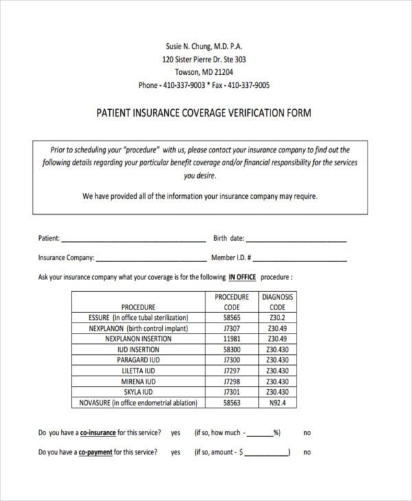 patient insurance coverage verification form1