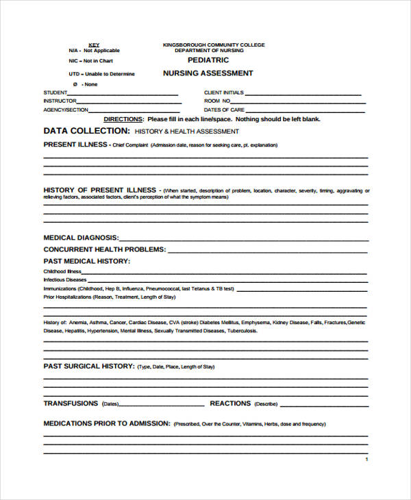 pediatric admission nursing assessment form