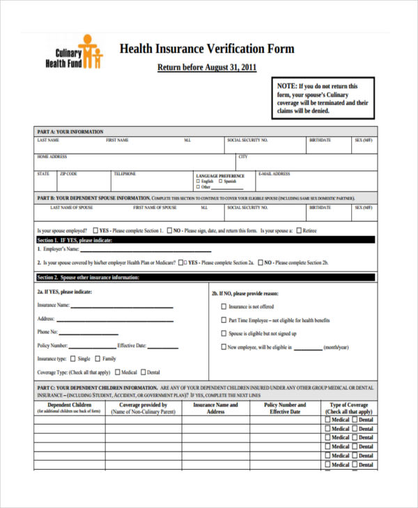 pediatric health insurance verification form