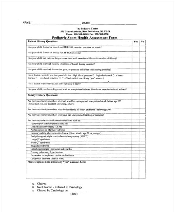 pediatric sport health assessment form