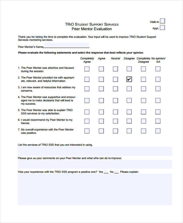 Free 9 Sample Mentor Evaluation Forms In Ms Word Pdf 