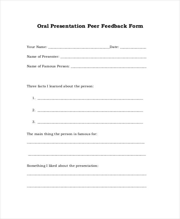 peer oral presentation feedback form