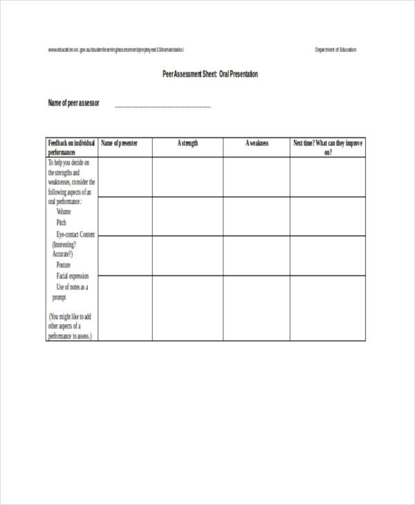 peer presentation feedback review form