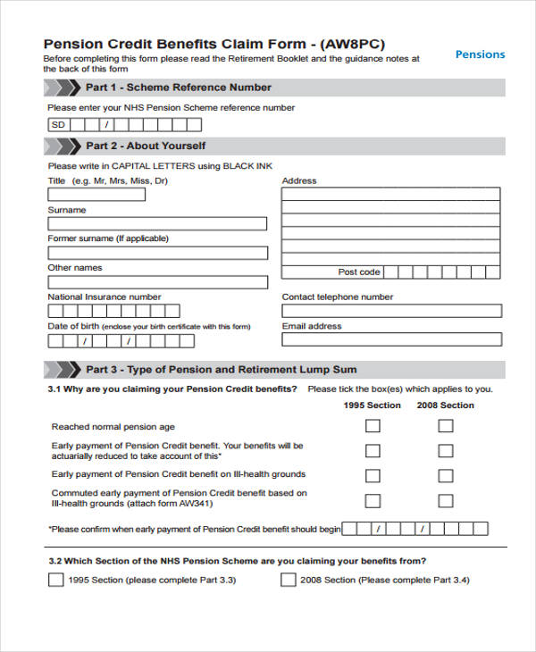 pension credit claim application form