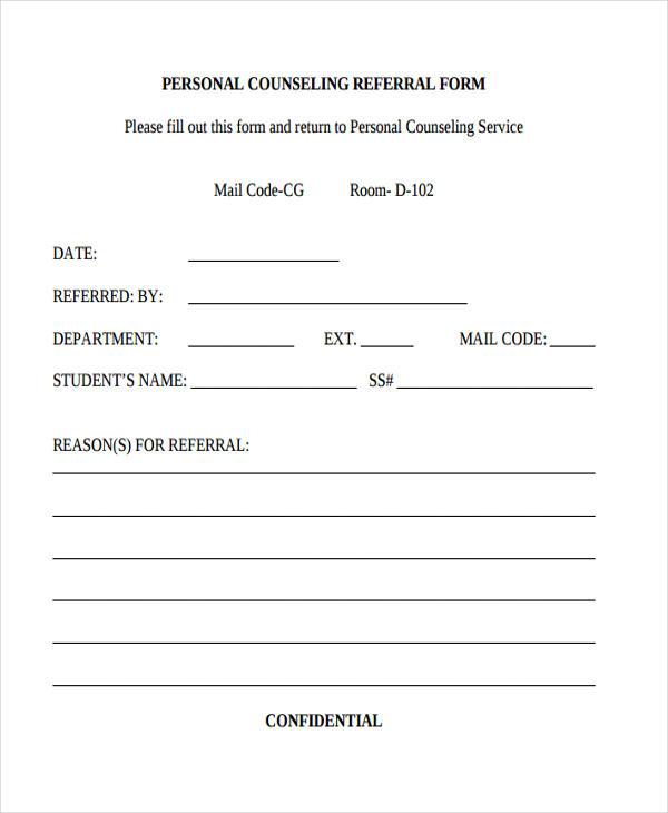 personal counseling referral form