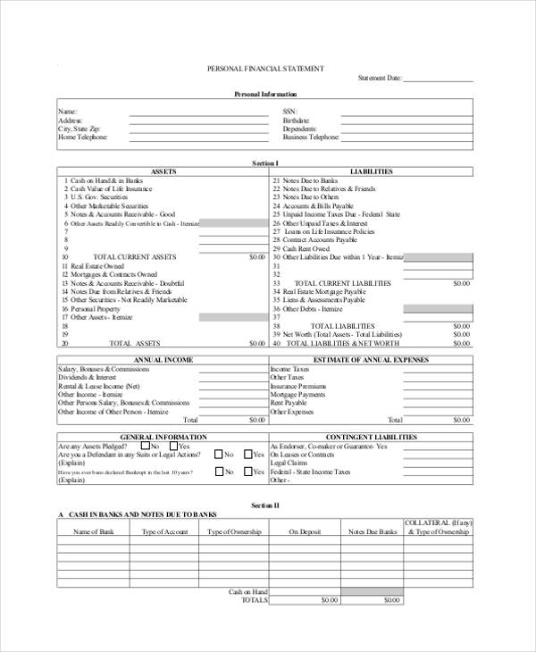 personal income statement form sample