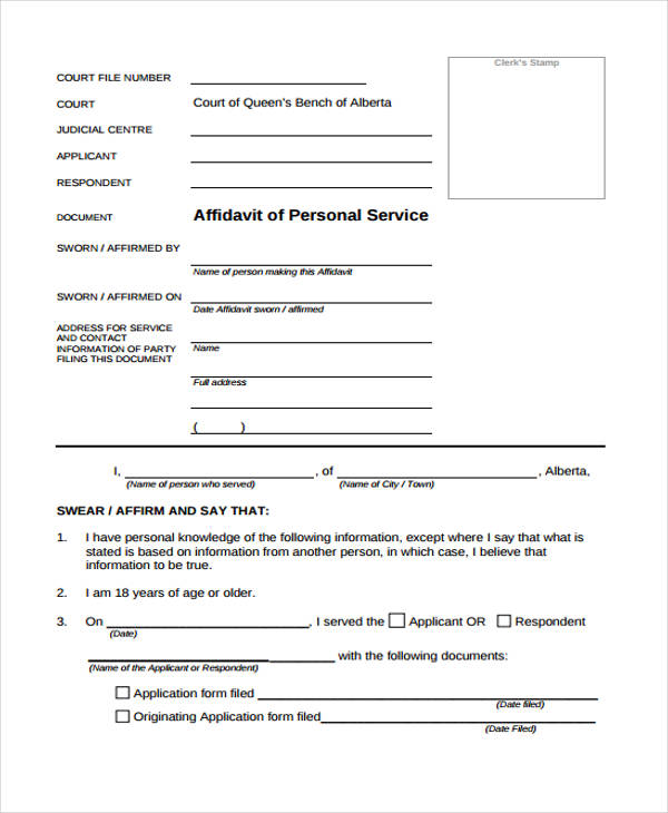 personal service affidavit form1