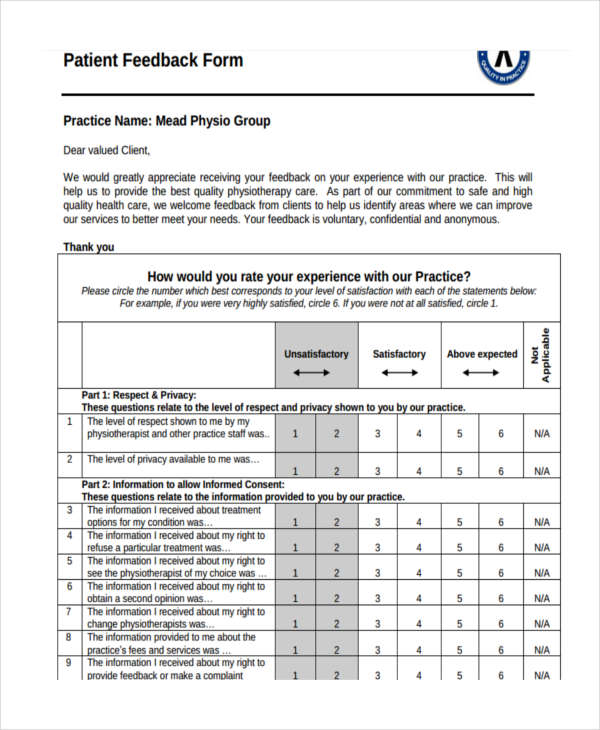 FREE 11+ Patient Feedback Form Samples, PDF, MS Word, Google Docs