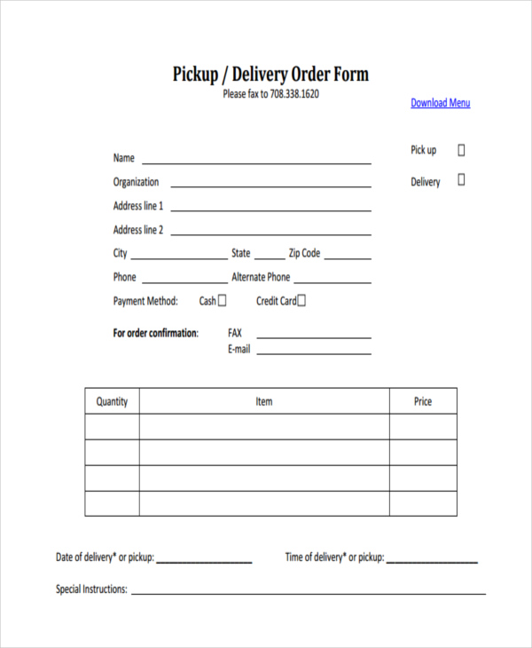 pickup delivery order