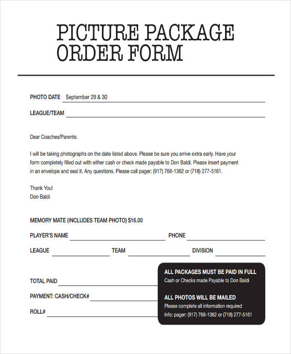 picture package order form