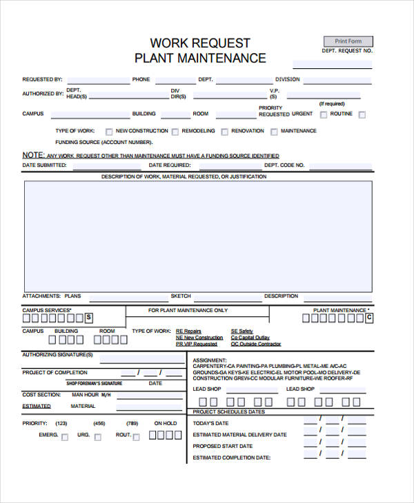 FREE 11 Maintenance Work Order Form Samples PDF MS Word Google Docs