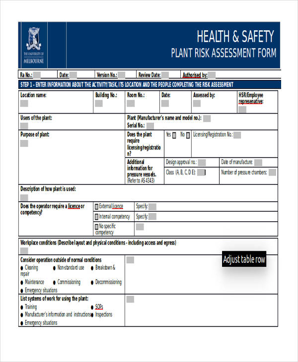 Free 9 Plant Risk Assessment Forms In Pdf Ms Word