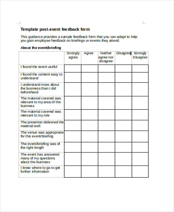 FREE 18  Sample Event Feedback Forms in PDF MS Word Excel