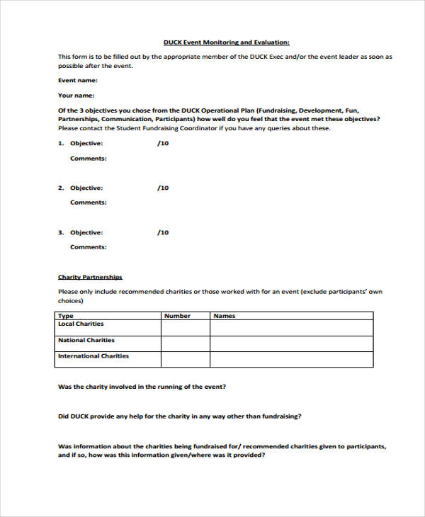 post fundraising event evaluation form
