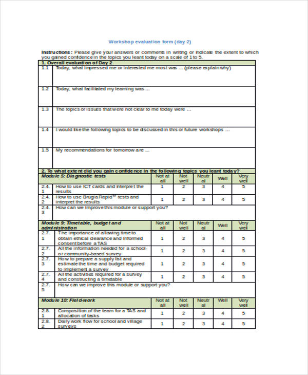 post training workshop evaluation form