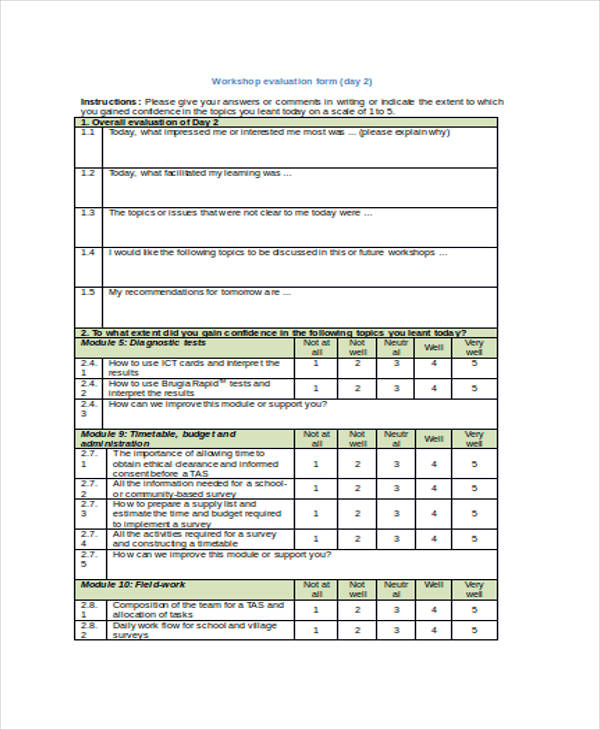 FREE 17+ Workshop Evaluation Forms in PDF | MS Word