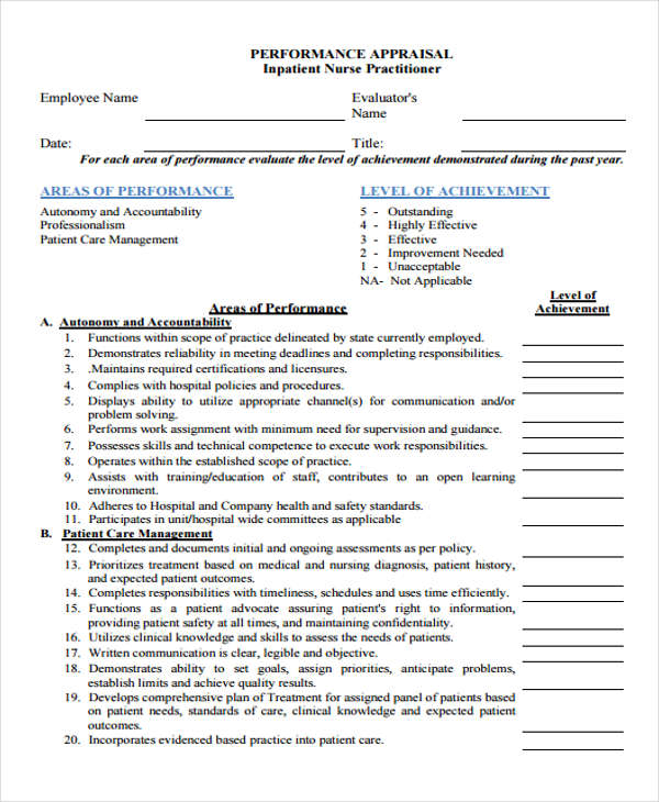 practitioner appraisal form