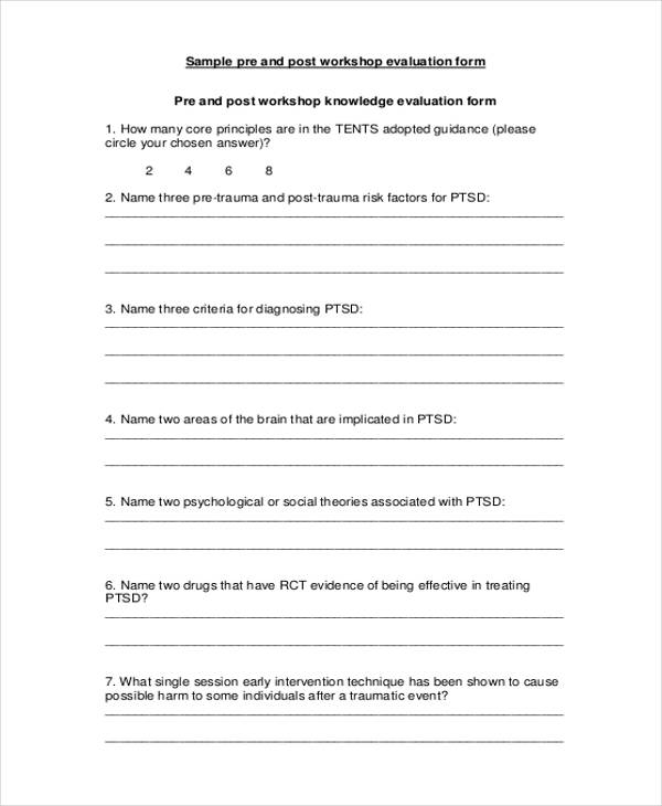 pre and post workshop evaluation form