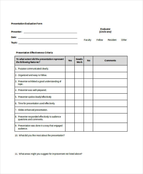 presentation audience feedback form sample