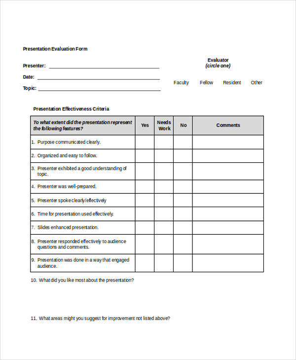 presentation feedback points