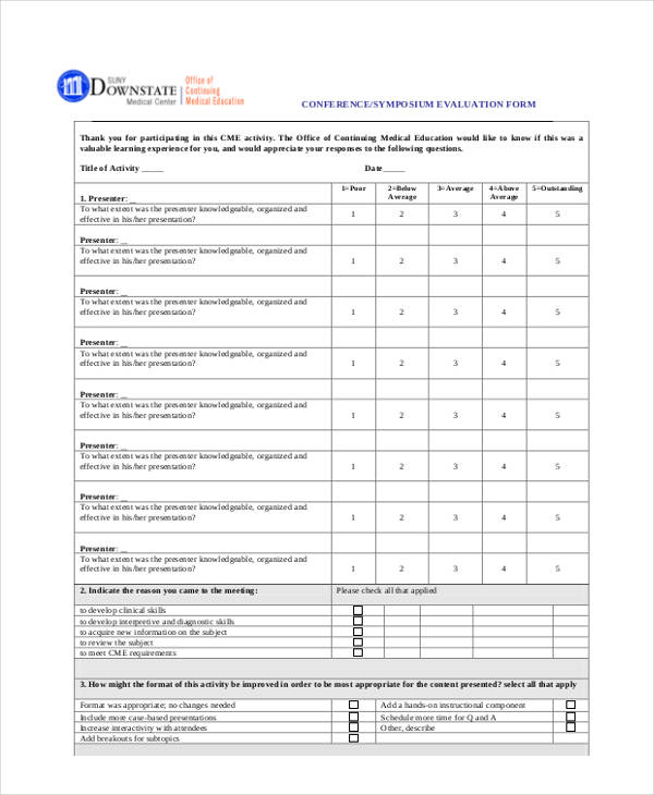 presentation conference feedback form sample
