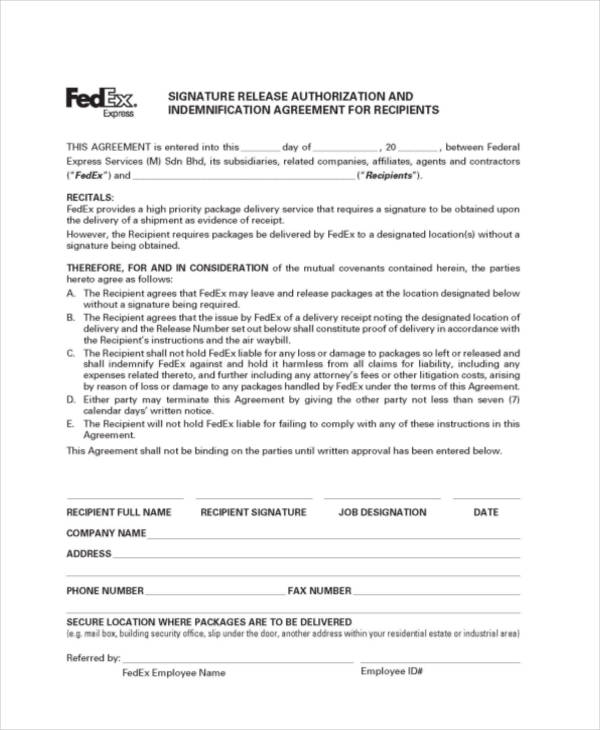 Fedex Door Tag Authorizing Release Printable