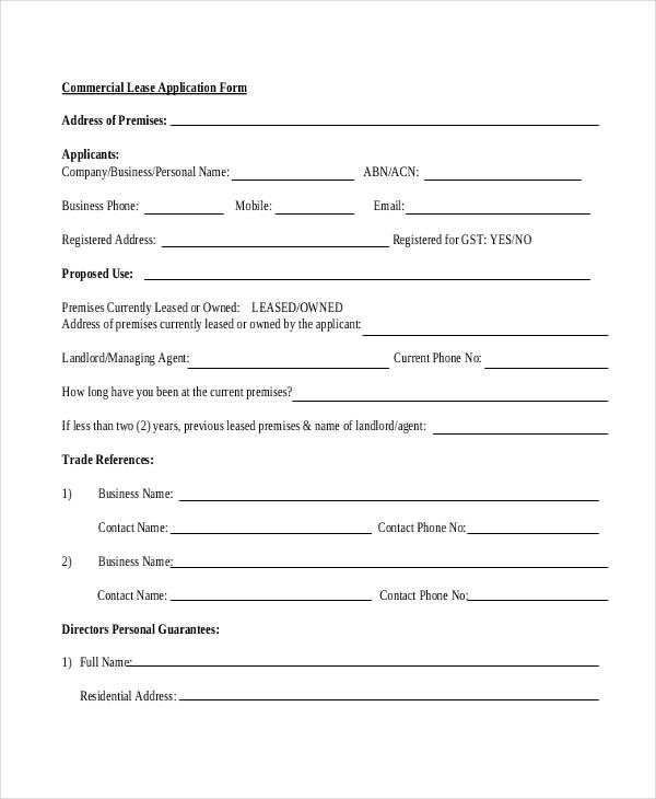 Free 8 Commercial Lease Application Forms In Pdf Ms Word
