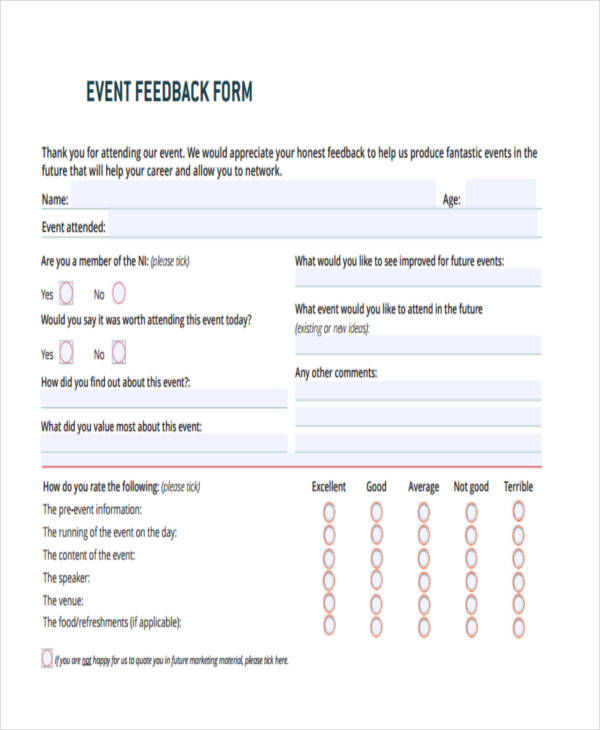 printable event feedback form