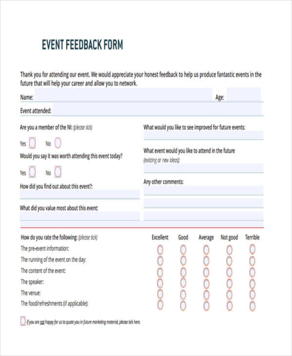 FREE 16 Event Feedback Forms In PDF MS Word Excel