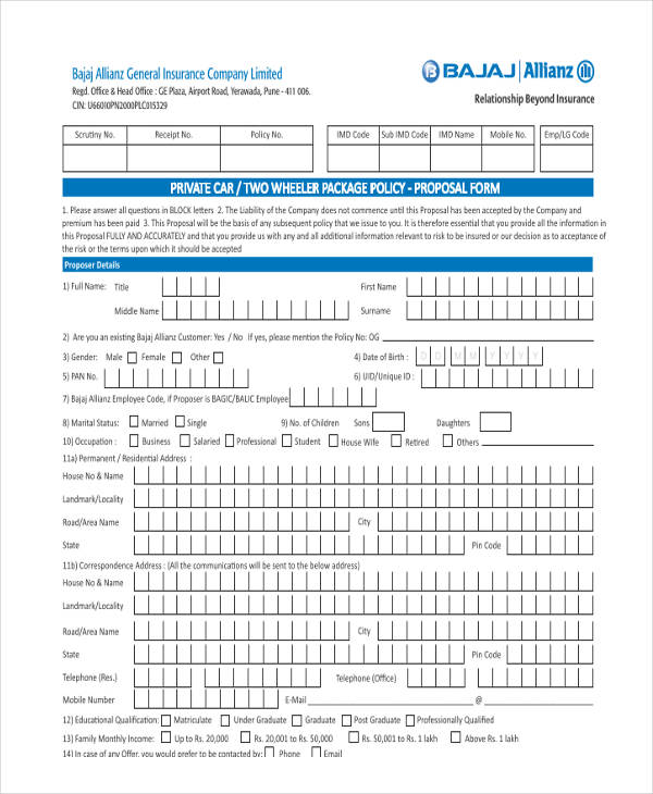 FREE 42+ Insurance Proposal Form Formats in PDF MS Word Excel