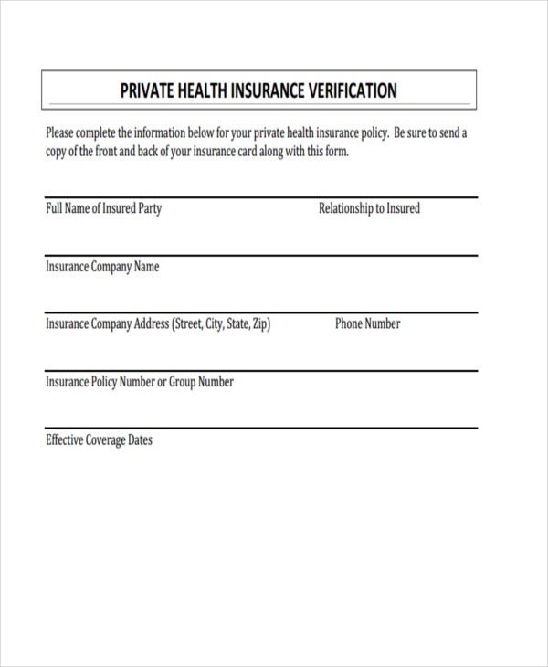 private health insurance verification form