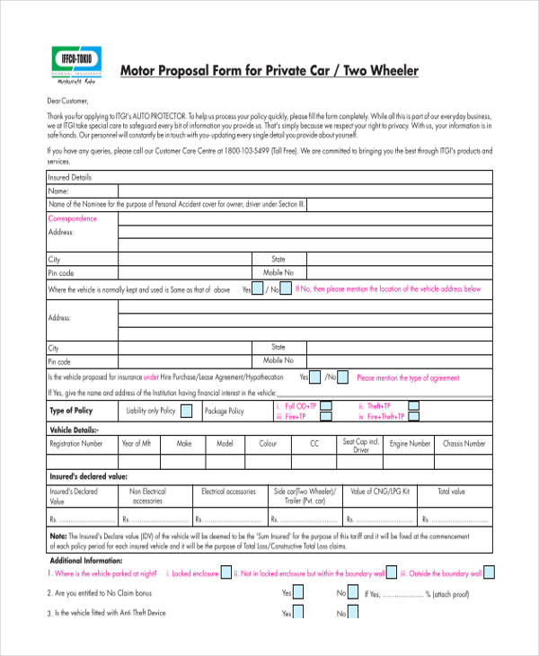private motor proposal form