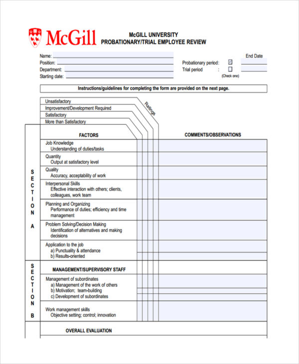 Free 20 Sample Employee Review Forms In Pdf Ms Word 