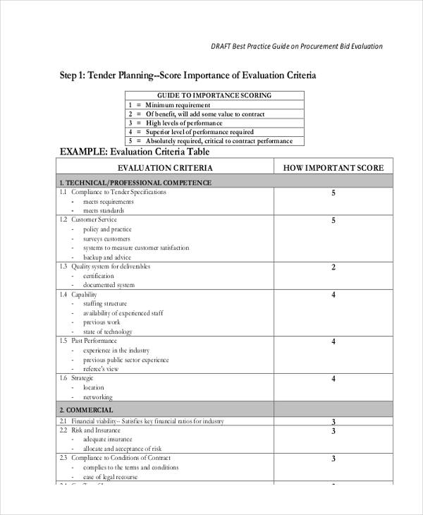procurement bid evaluation form