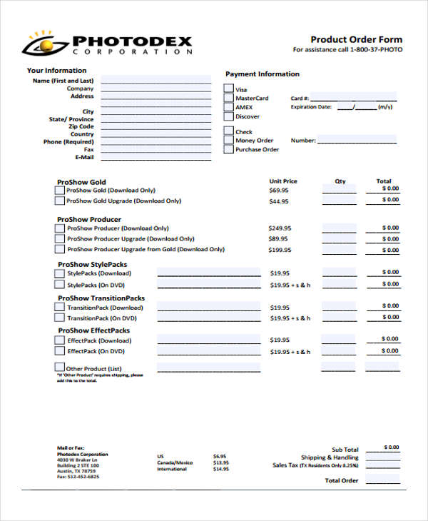 product sales form