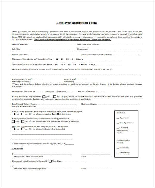products employment requisition form