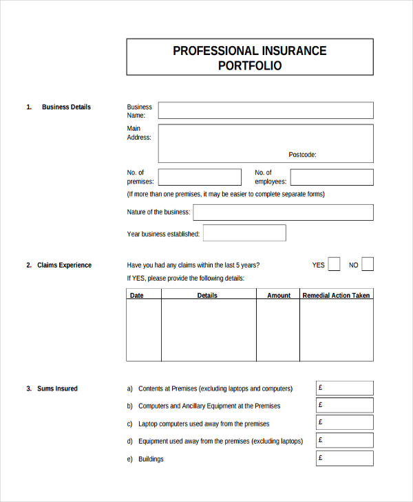 professional insurance portfolio proposal form1