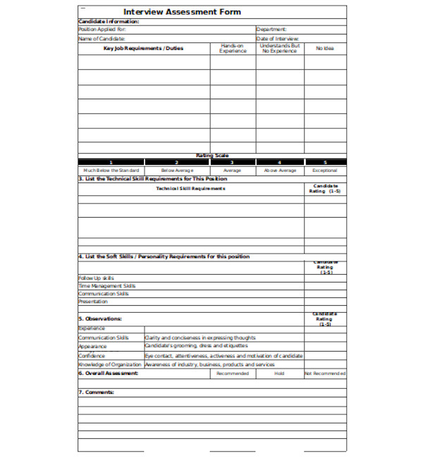professional interview assessment form