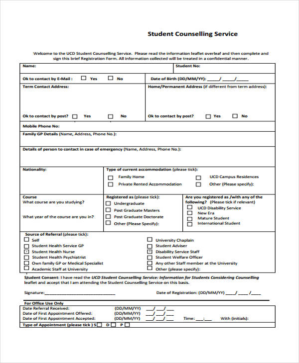 professional student counseling form