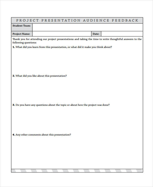 project presentation feedback audience form