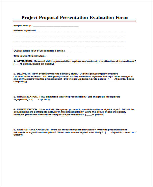 project proposal presentation evaluation form