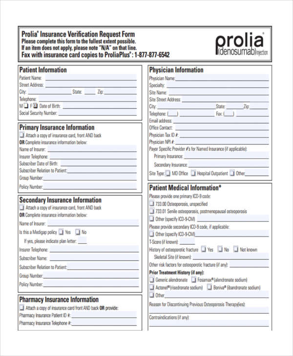 Free 23 Insurance Verification Forms In Pdf Ms Word