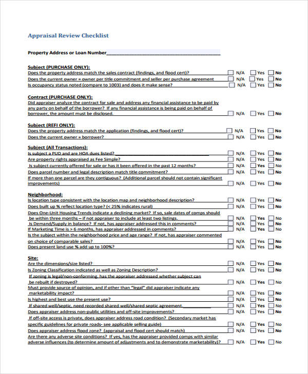 checklist for home appraisal