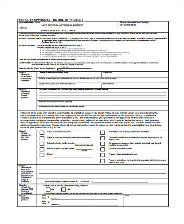 property appraisal notice form