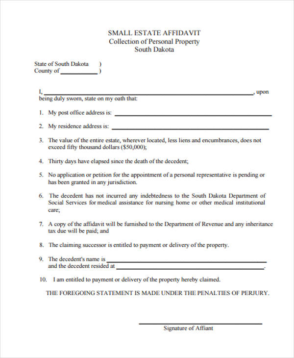 property small estate affidavit form