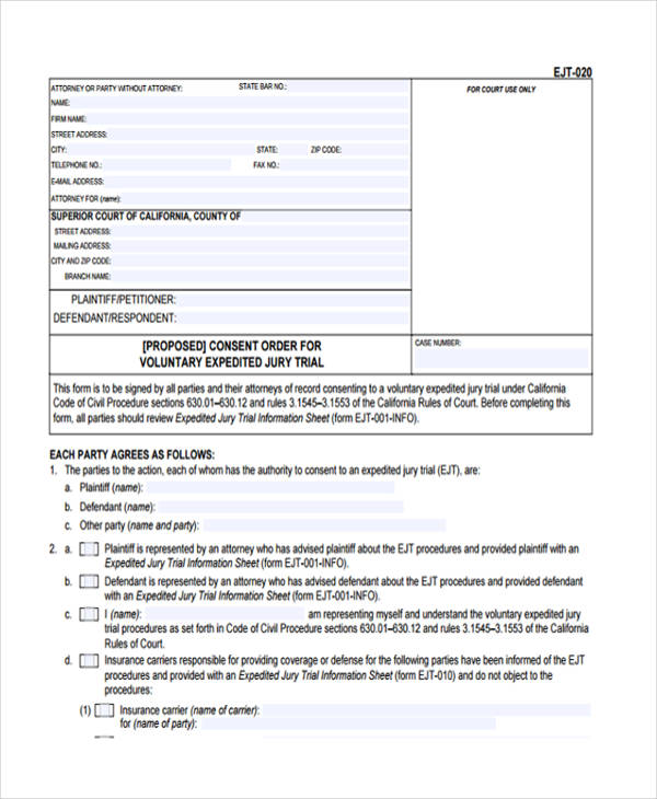 FREE 10+ Consent Order Forms in PDF | MS Word