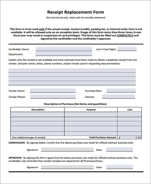 FREE 14+ Purchase Receipt Form Samples, PDF, MS Word, Google Docs, Excel